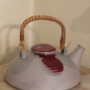Laslo for Mikasa Ceramic Teapot Lavender, Maroon and Gray Accents Bamboo Handle